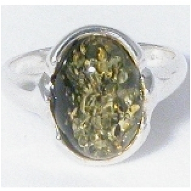 Green amber and silver ring 2