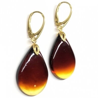 Cognac colour amber earings with gold plated silver 2