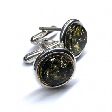 Silver cufflinks with green amber  3