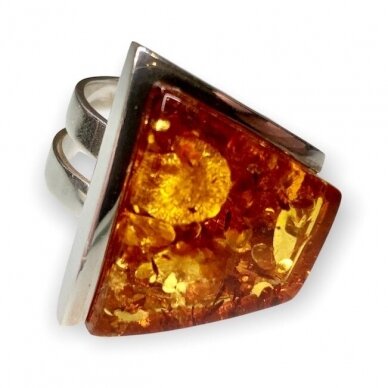 Honey color amber and silver ring