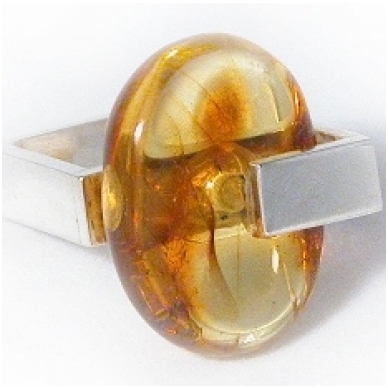Honey color amber and silver ring