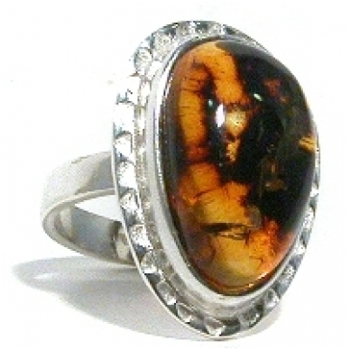 Amber and silver ring